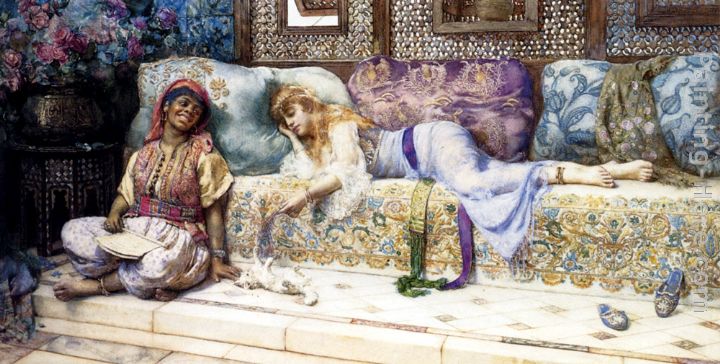 Ladies In Turkish Costume Playing With A Kitten painting - John Henry Henshall Ladies In Turkish Costume Playing With A Kitten art painting